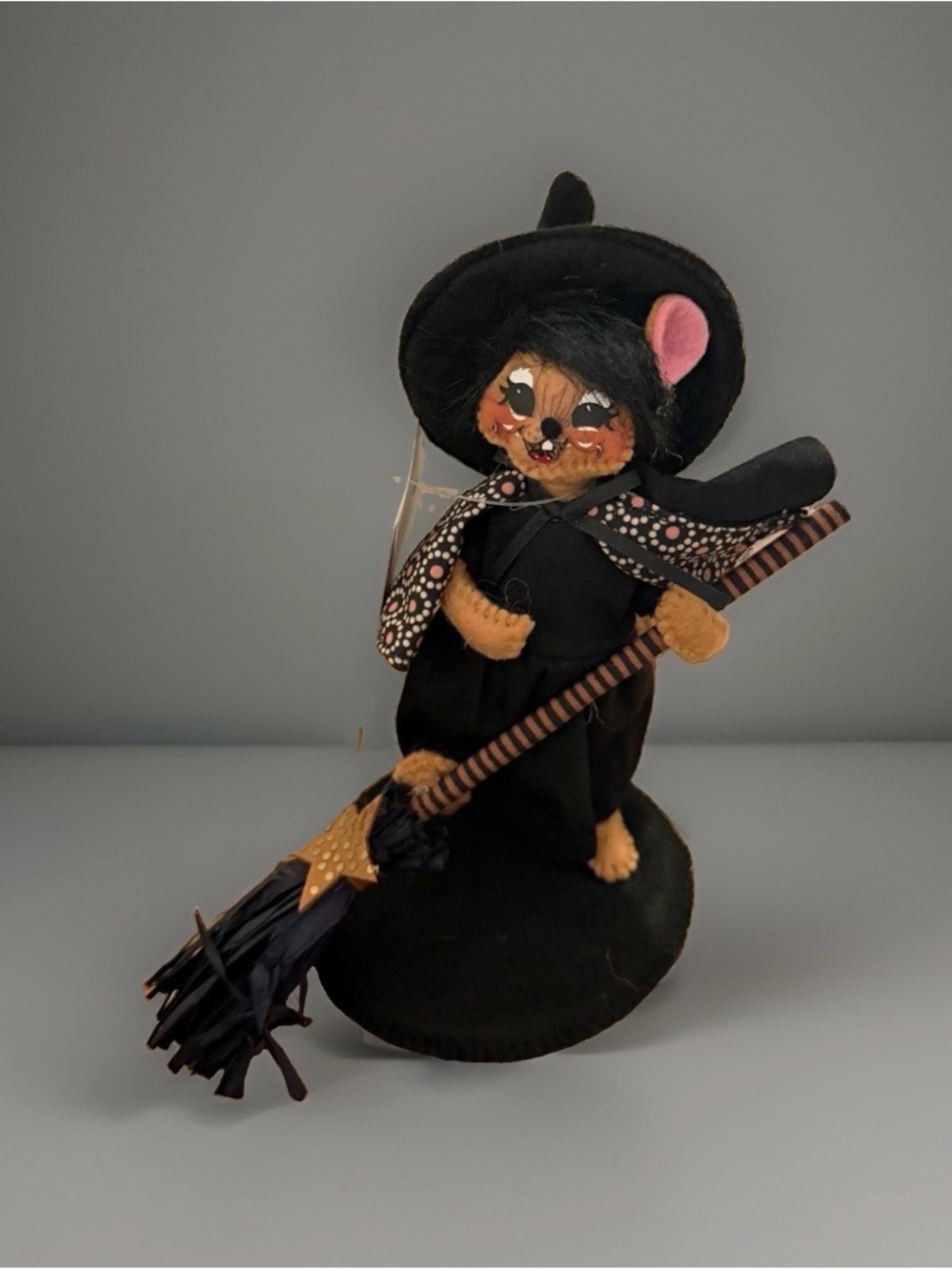 Annalee Black Witch Cat Plush with Tan & Pink Accents
